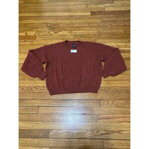 Gap Womens Sweater Sz Medium Burnt Orange Cable Knit Puff Sleeve Cotton Wool NWT